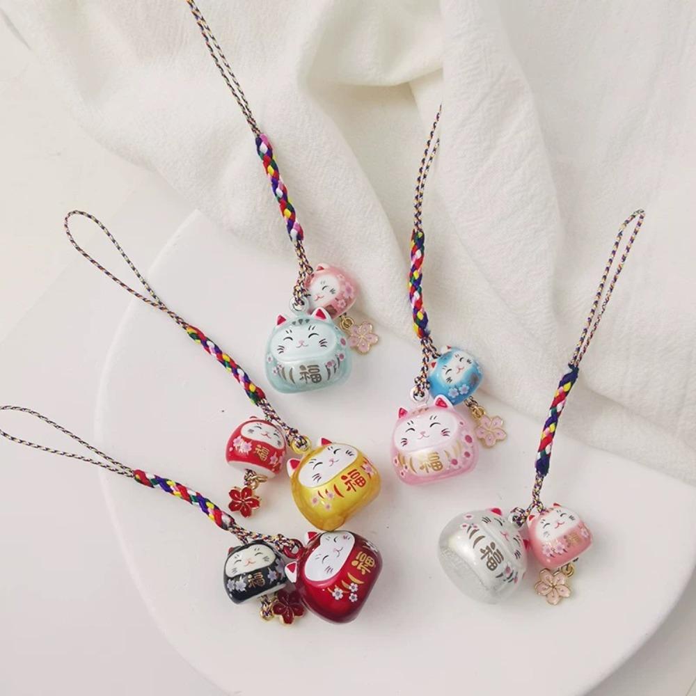 Fantastic Maneki Neko Key Chain Cherry Blossom Phone Strap Personality Lucky Cat Pendant Children
