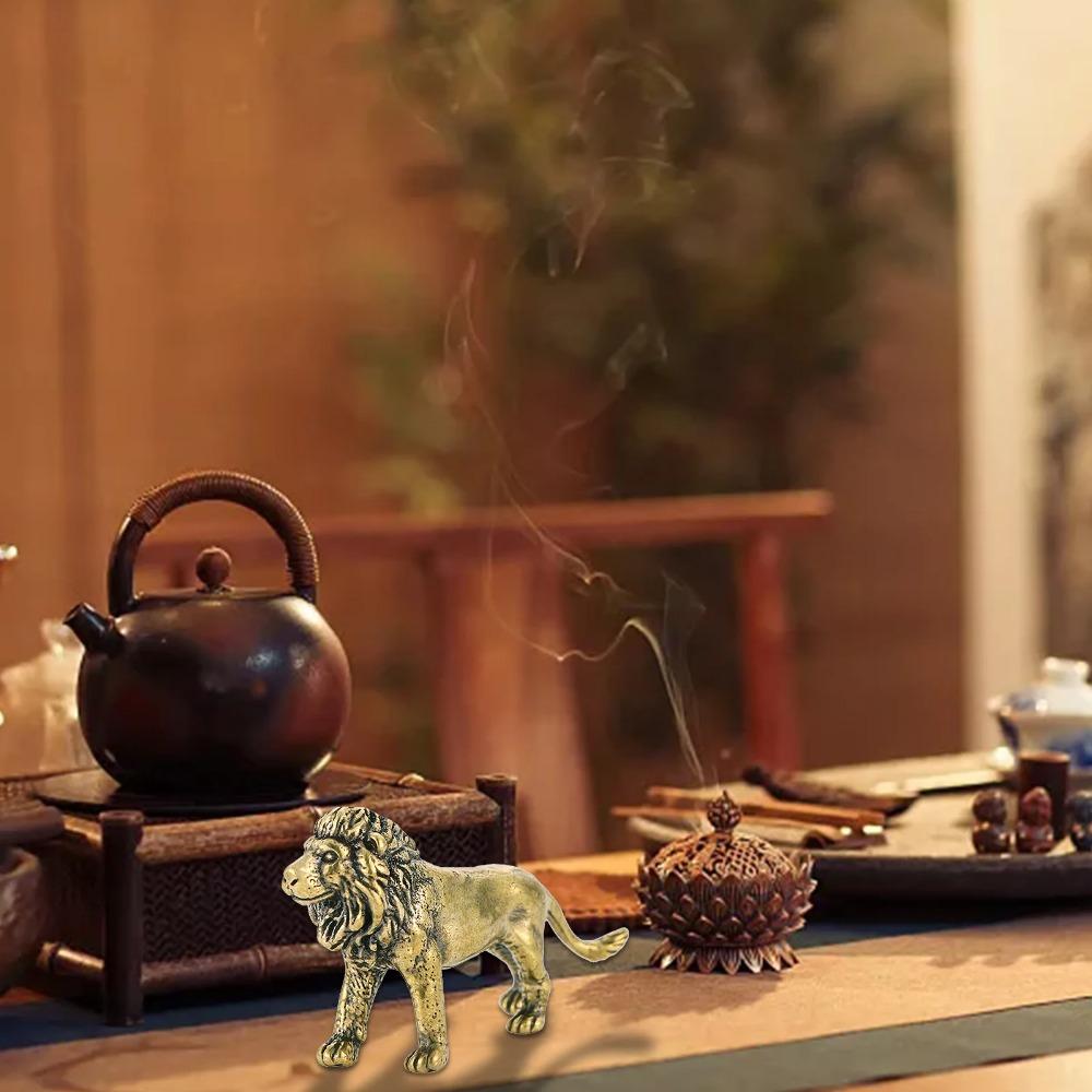 Retro Lion Statue Cute Mini Lion Sculpture Brass Lion King Figurines  Car Ornament
