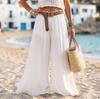 Women Cotton Linen Wide Leg Pants Loose Fit Long Trousers with Pockets Elastic Waist Casual Skirt Pants for Daily Wear