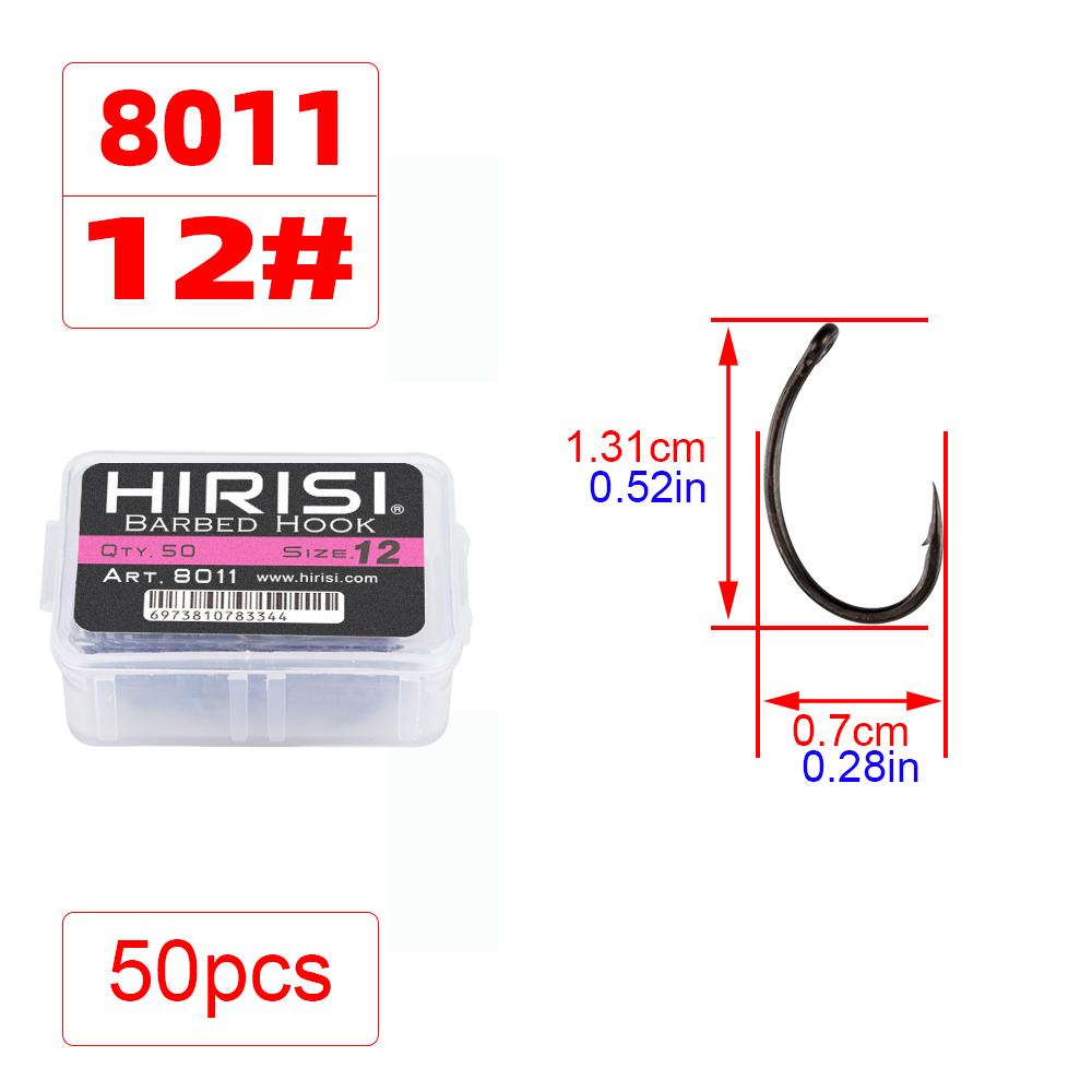 Hirisi 50/100pcs PTFE Coating Carp Fishing Hooks Steel Barbed Hooks In Box 8011 Fishing Accessories