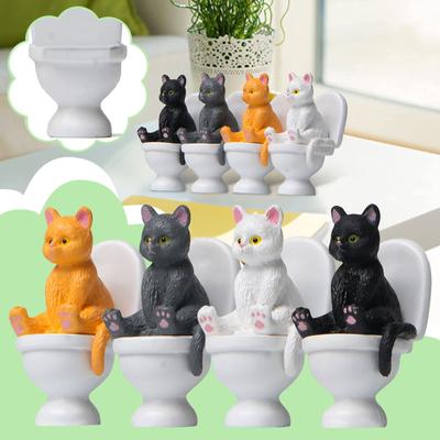 Cute Animal Cat Ornaments Sitting On Closestool Sitting Toilet Model Miniature Crafts Micro  Home Garden Cartoon Decor