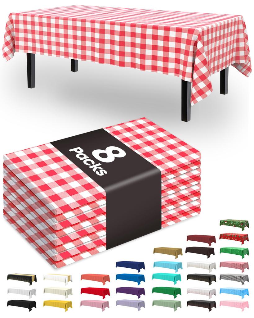 Pureegg Plastic Table Cloth Disposable 8 Pack, 54 x 108 Inch Table Cloths, Graduation Decorations Class of 2025, Graduation Party Tablecloths,