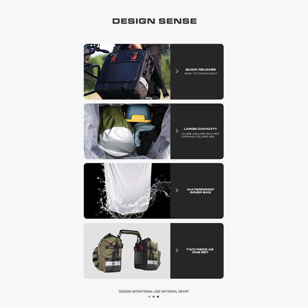 Polyester Motorcycle Bag 20L Large Capacity Universal Side Saddle Bag with Removable Waterproof Inner Bag Outdoor