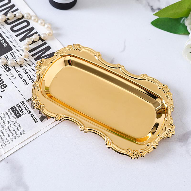 Vintage Embossed Tray Serving Platter For Desserts Jewelry Storage Organizer Snack Plate For Dining Table Decor