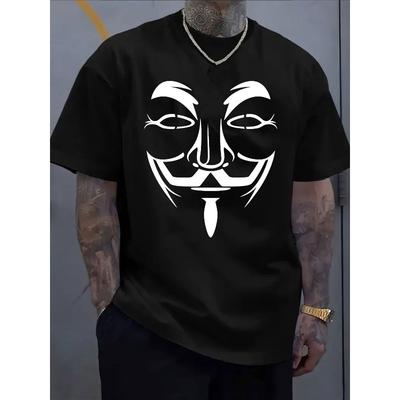 Men's Anonymous Mask Design Guy Fawkes Anonymous Graphic T-Shirt - V for Vendetta Inspired Casual Round Neck Short Sleeve, Breathable Summer Comfort