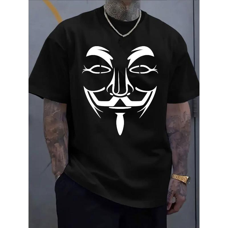 

Men s Anonymous Mask Design Guy Fawkes Anonymous Graphic T-Shirt - V for Vendetta Inspired Casual Round Neck Short Sleeve, Breathable Summer Comfort S чёрный