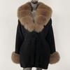 OFTBUY Autumn Women Soft Long Real Big Fox Fur Warm Knitted Coat Belt Turn-down Collar Outwears Casual Sweater Jacket Loose Lady Elegant Long
