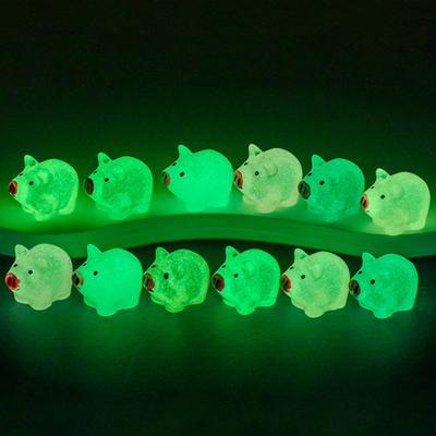 12Pcs Mini Pig Figurine Glow-in-the-escuro Resina Minúsculo Porco Ornamento Miniatura Animal Estátua Brinquedo Fada Jardim Microlandscape