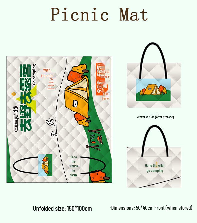 Ultrasonic Waterproof Picnic Mat with Zipper Backpack - Moisture-Proof, Thickened, Foldable, Portable Cushion.