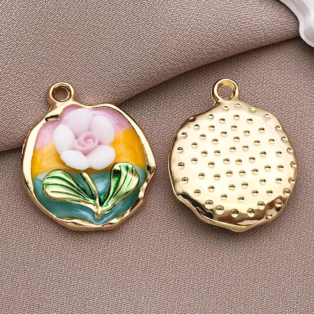 French Retro Luxury Enamel Earrings & Necklace Set: Monet's Garden Oil Painting Flower Design