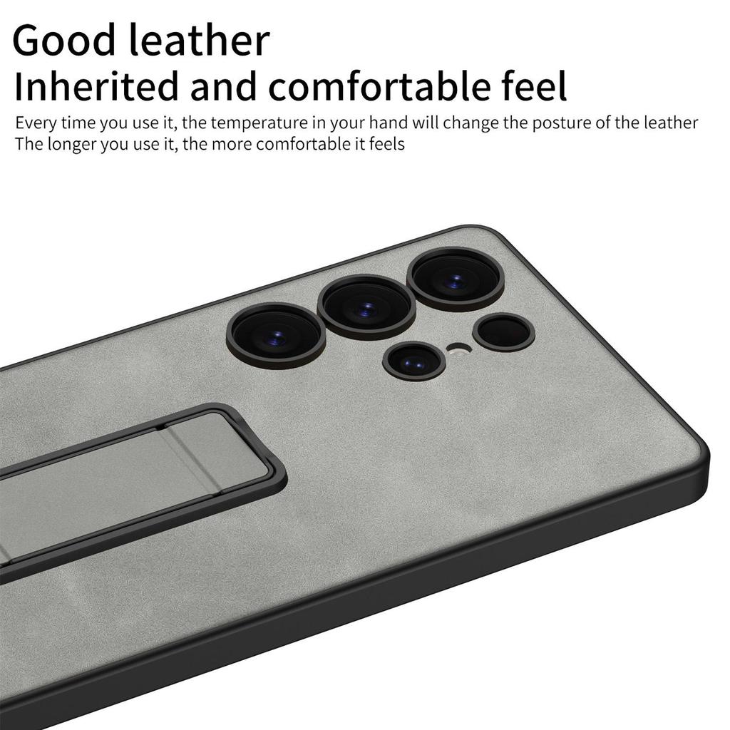 Samsung S25 Ultra Folding Bracket Case - Drop-Proof Frosted Leather Hard Shell