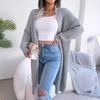 Solid Color Knitted Cardigan Women's Long Sleeved Sweater Jacket Thick Warm Knitted Long Coat with Flip Collar Autumn and Winte