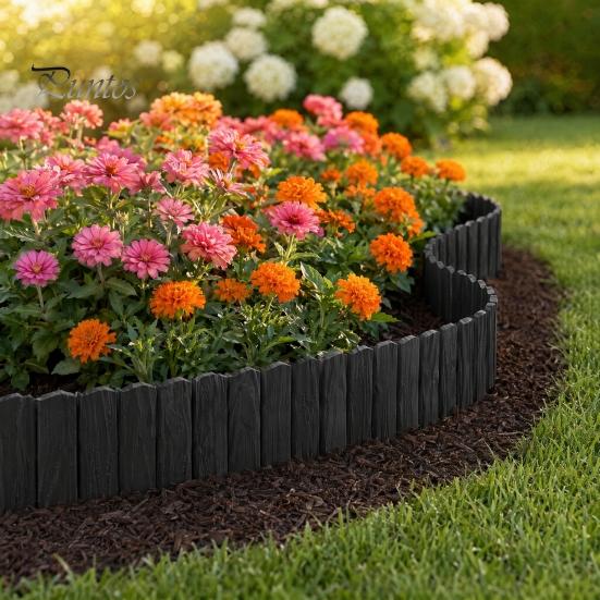 Decorative Garden Fence Edging Border, 5.91Ft 7.87Ft 11.81Ft Plastic Flexible Lawn Wood Retro Look, No Dig Panels for Flower Beds Lawns Bed
