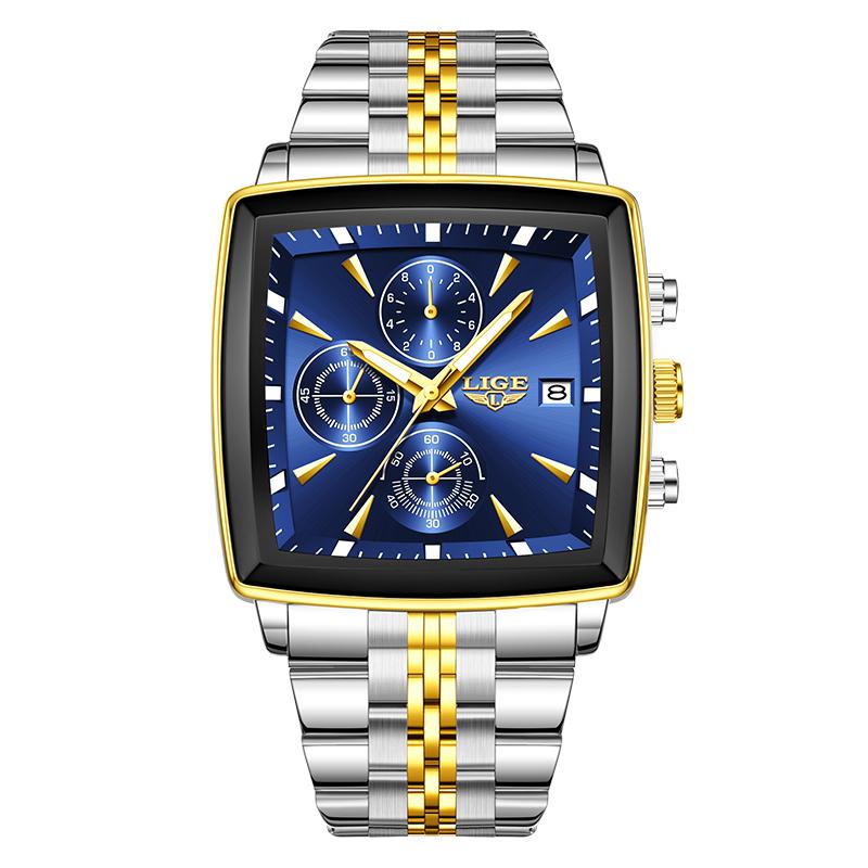 Waterproof Watch For Men Casual Sports Luminous Men's Quartz Wristwatches Stainless Steel Square Chronograph Reloj Hombre