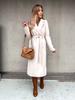 Autumn and winter simple long-sleeved V-neck straps woolen jacket top women's clothing