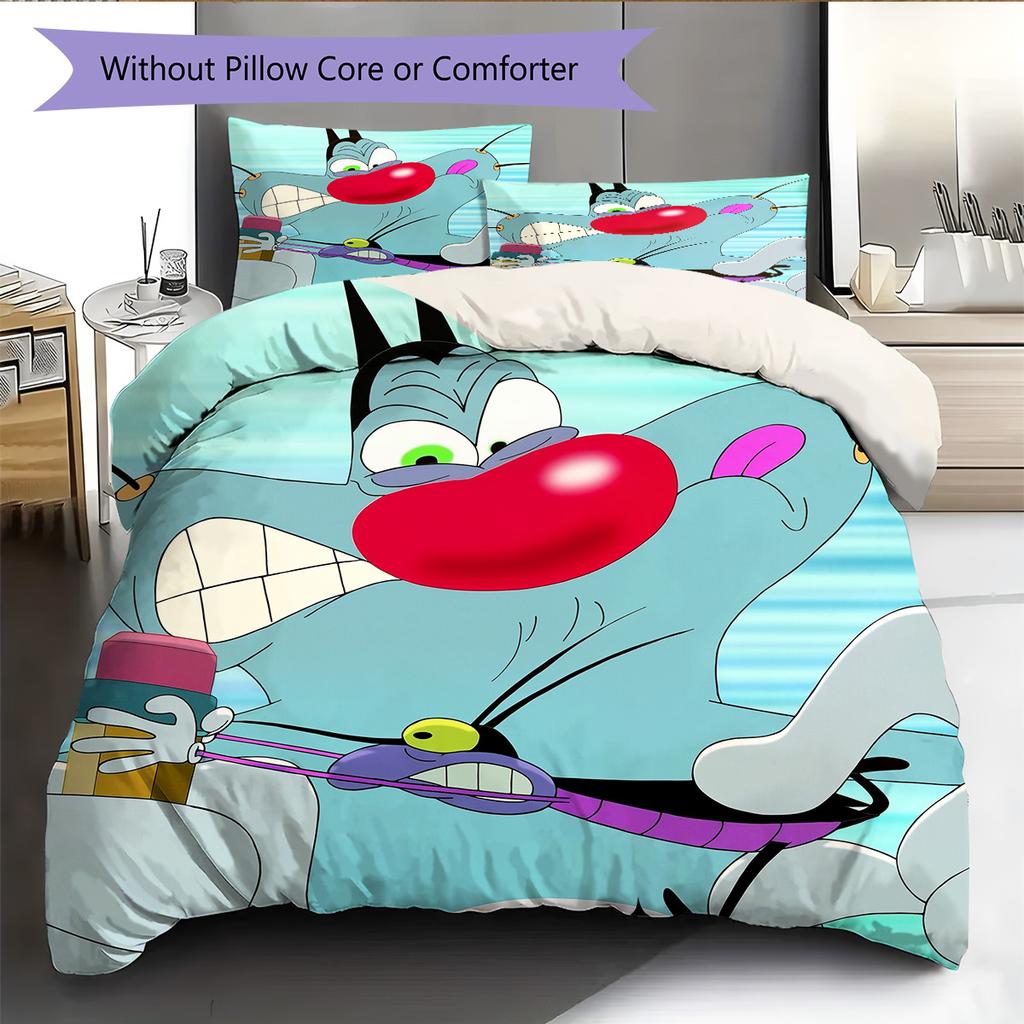 Fat Cat and Xiao Qiang Pattern Bedding Quilt Set Home Decoration Gift (1 * duvet cover + 2 * pillowcase without core)