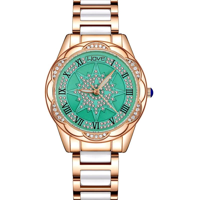 

Женские кварцевые часы со стразами и камелией, наручные часы для женщин