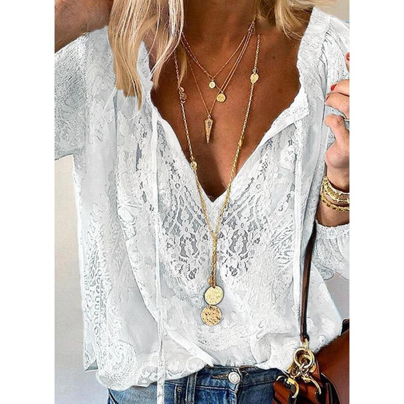Loose Fit V Neck Long Sleeve Pullover Solid Color Commuter Shirt