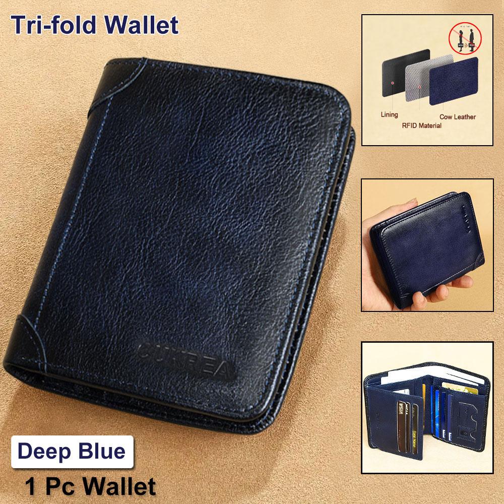 Men's Vintage Cowhide Wallet, RFID Protection Short Multi-Functional ID Card Credit Card Holder Top Layer Cowhide Money Bag 2 ID Card Windows