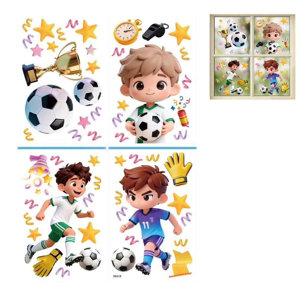 2026 World Cup Cartoon Football Wall Stickers for Kids - Electrostatic Decoration for US, Canada, Mexico