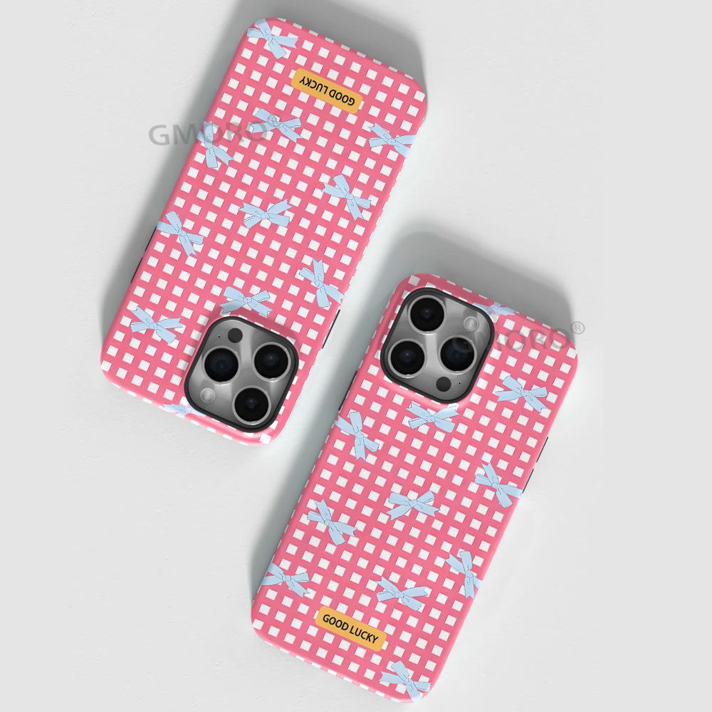 Korean Cute Girl Plaid Bow Apple 17promax Mobile Phone Case iPhone12 with Magnetic Protective Case