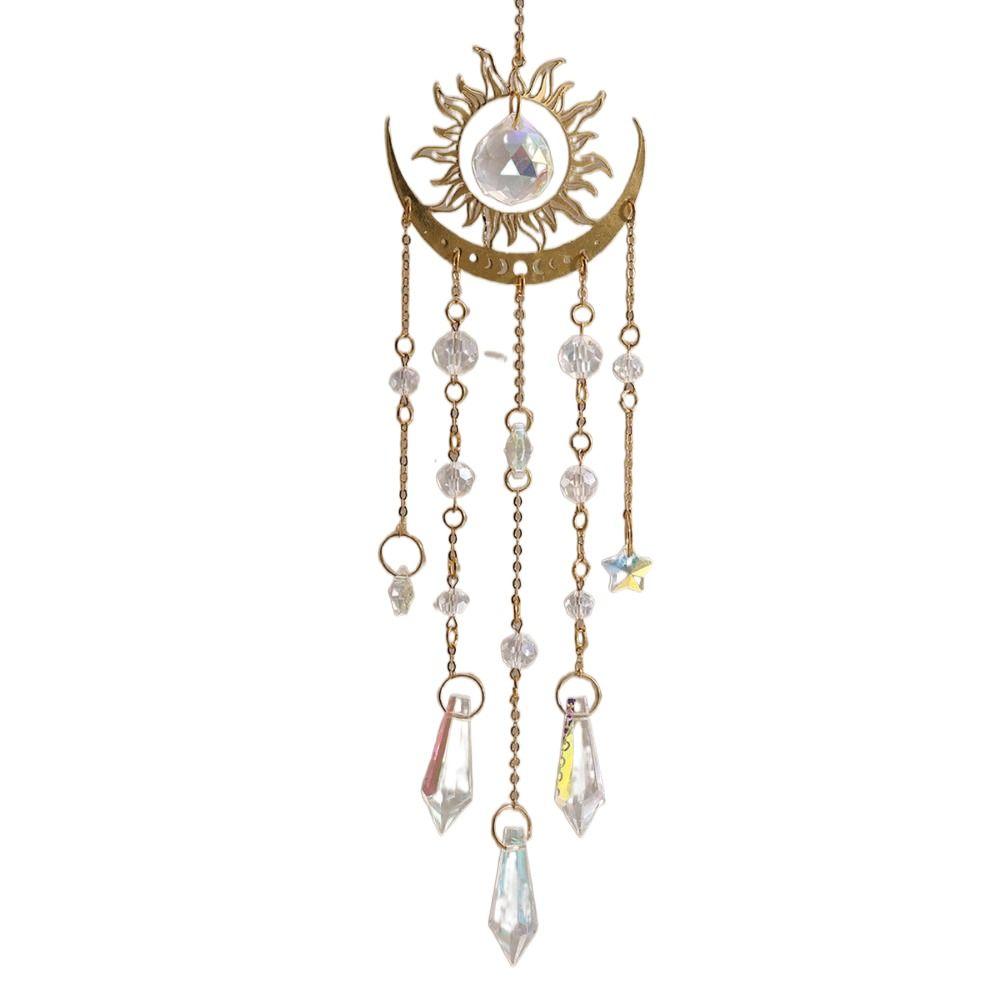 Regenbogenmacher Goldene Flamme Mond Kristall Anhänger AB Bunt Hängender Sonnenfänger Mondauge Mond Hängedekoration Garten