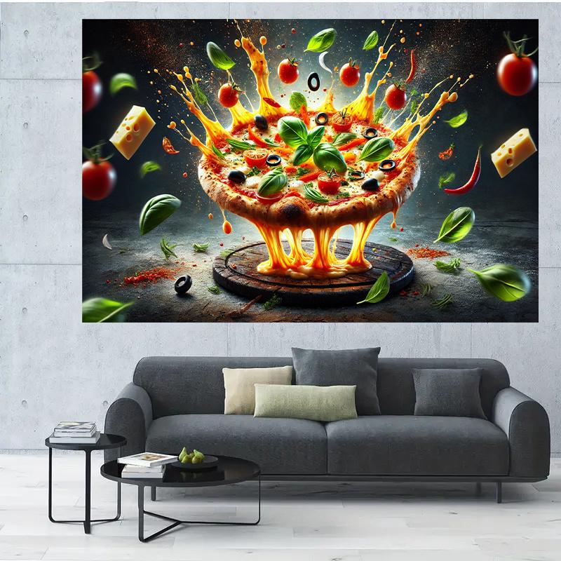 2D Flat Surface, Pizza Party Background, Suitable for Family, Garden or Courtyard Decoration, Polyester Fiber Material