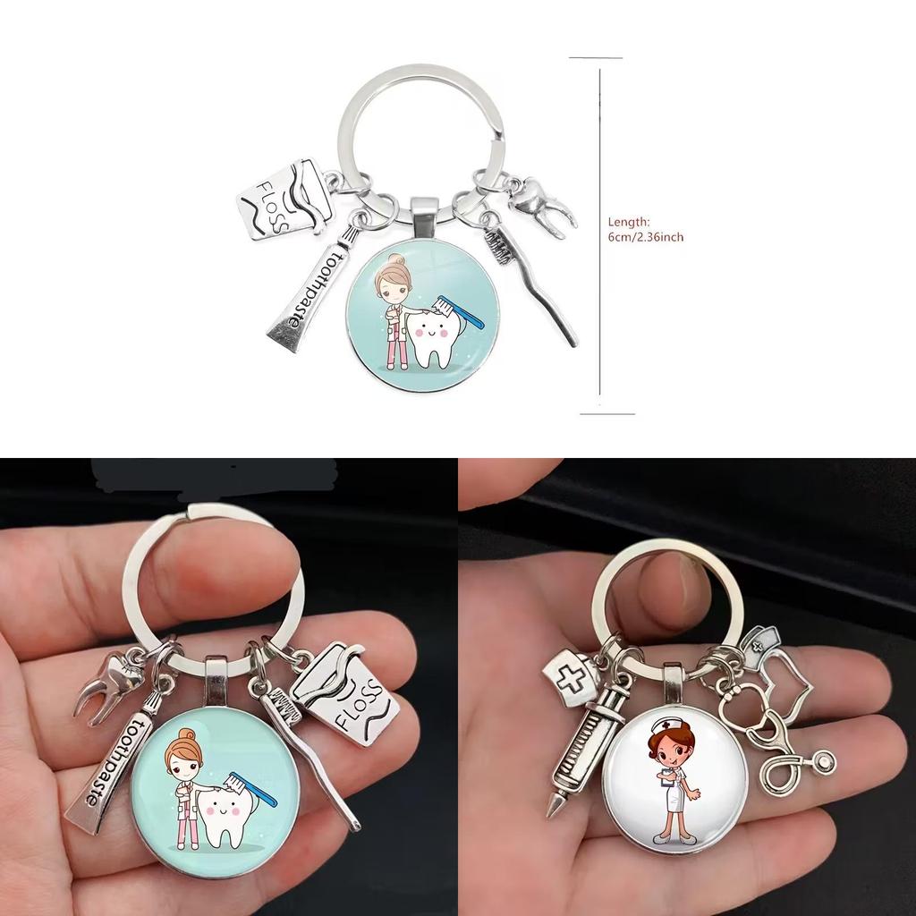 Dental Care Nurse Keychain With Medical Syringe And Stethoscope For Gift And Celebration