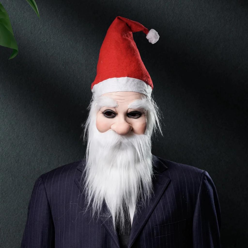 Realistic Santa Mask - Hand-Painted Latex for Christmas Pranks & Halloween | Movie-Quality Party Prop with Lifelike Beard Detail