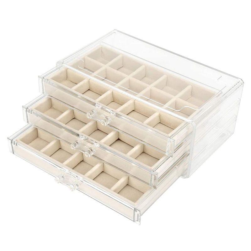 Transparent Jewelry Box Organizer Velvet Drawer Jewelry Boxes Storage Ring Necklace Bracelet Earrings Display Stand Accessories