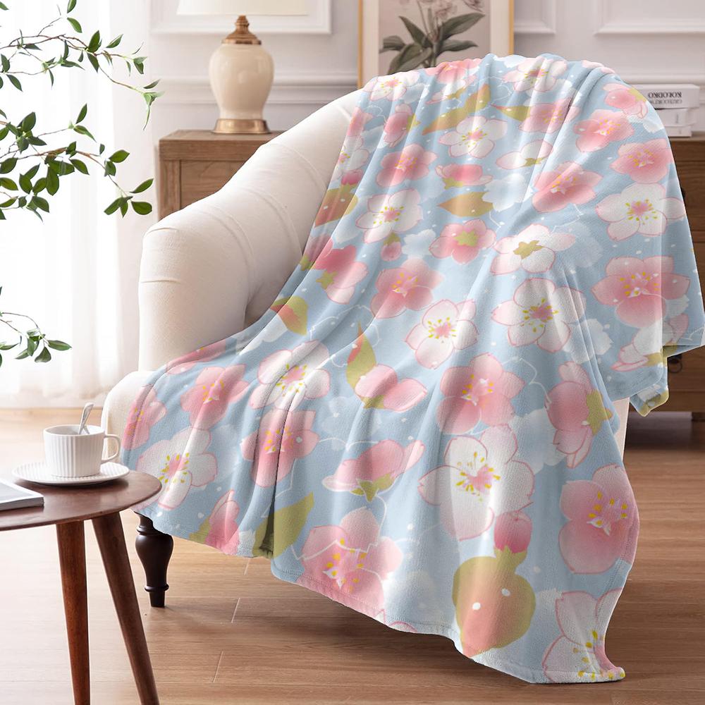 Sakura Throw Soft Flannel Throw Summer AC Blanket Lightweight Cool Nap Blanket for Sofa Bed Couch Travel 75cmx90cm