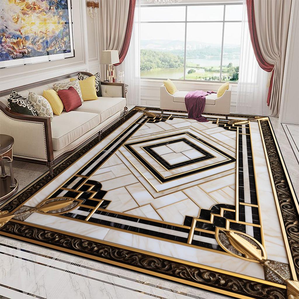 Luxury Style Golden Large Size Carpet Living Room European Decoration Sofa Area Rugs for Bedroom Washable Entrance Mats Non-slip
