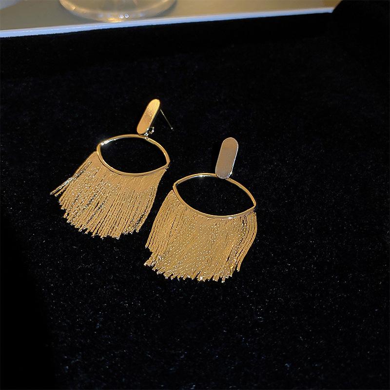 European and American Personalized Metal Fringed Earrings Niche Simple Long Stud Earrings High-end Light Luxury Earrings Women