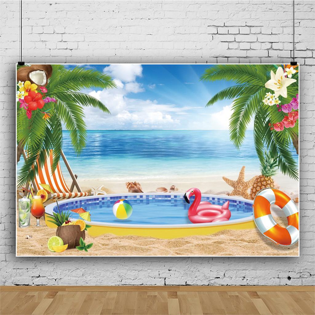 Summer Hawaii Beach Backdrop Tropical Flowers Aloha Luau Sea Surfboard Holiday Party Birthday Photography Background Decor Props