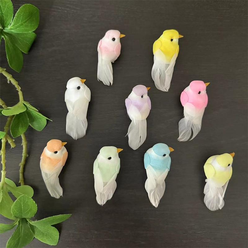2Pcs Cute Artificial Birds Fake Foam Animal Simulation Feather Birds Models Tit Diy Craft Home Garden Floral Ornament Decoration
