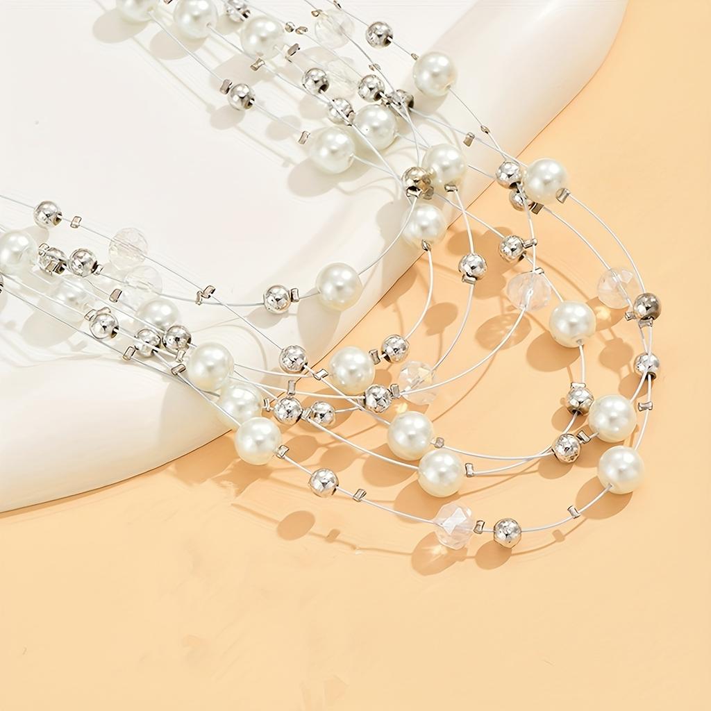 [Multi-Layer Shimmering Imitation Pearl Necklace] Vibrant Bohemian Multilayer Necklace - Shimmering Imitation Pearls - Artisan-Crafted, Authentic Char