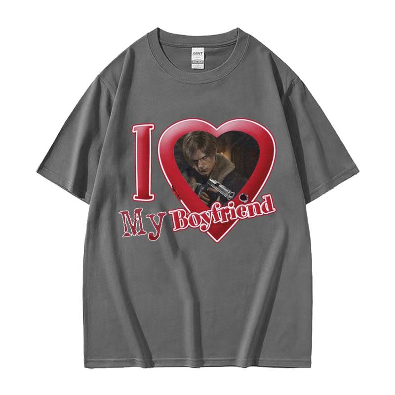 Limitierte Auflage Leon S. Kennedy "Ich liebe meinen Freund" Herrenmuster 2025 Bedruckte Reine Baumwolle Harajuku Modetrend Kurzarm