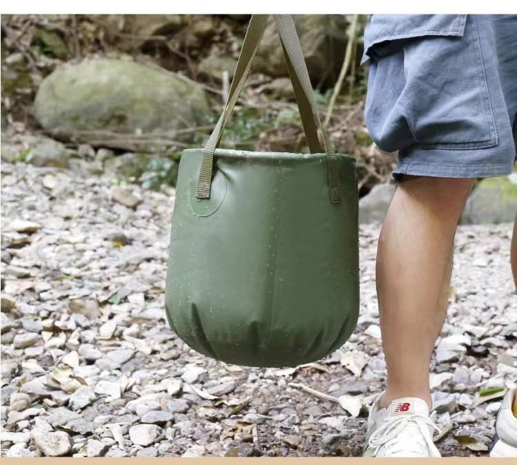 Găleată pliabilă, găleată pliabilă portabilă, recipient de apă, chiuvetă pentru camping, pescuit, drumeții, călătorii, spălat auto (Verde Armată 20L)