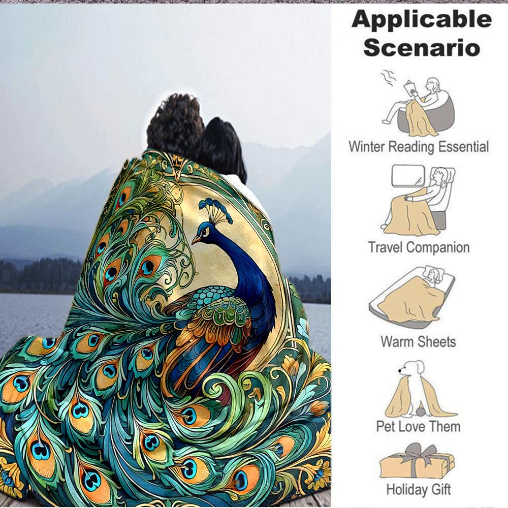 1pc Peacock Art Lightweight Flannel Blanket, Comfortable and Warm Blanket, for Office and Camping Sofa Bed, Livingroom193