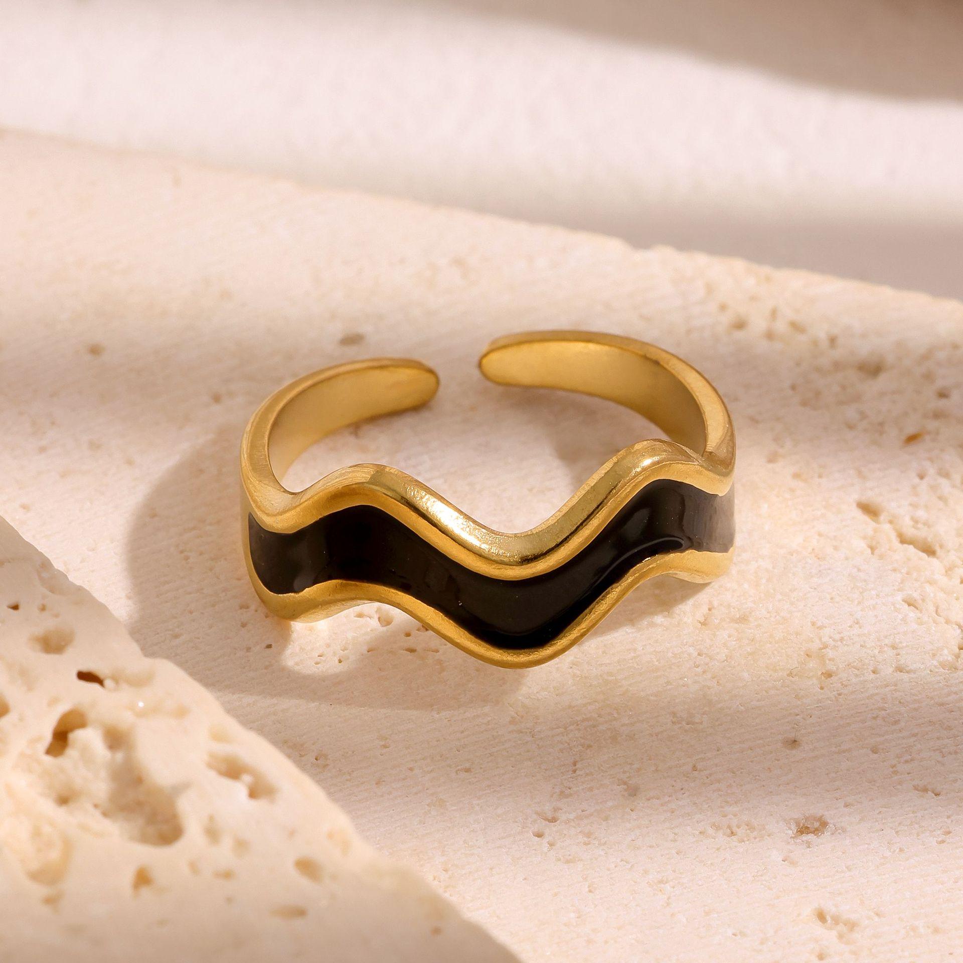 Retro Stainless Steel Drip Oil Irregular Edge Adjustable Ring