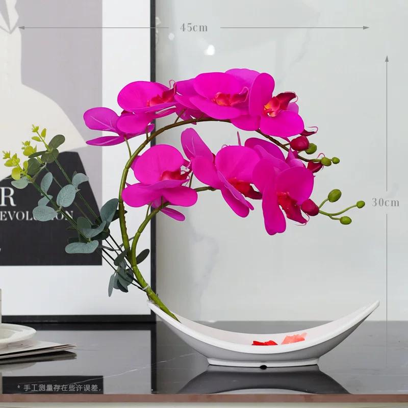 Simulated Butterfly Orchid Ceramic Flowerpot Fake Flower Set Decoration Home Livingroom Entrance Desktop Bonsai Ornaments Crafts