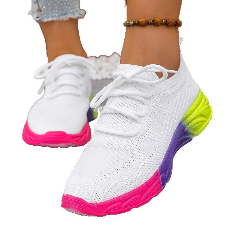 eBay European and American style new autumn low-top color matching round head flat bottom fly-woven sneakers