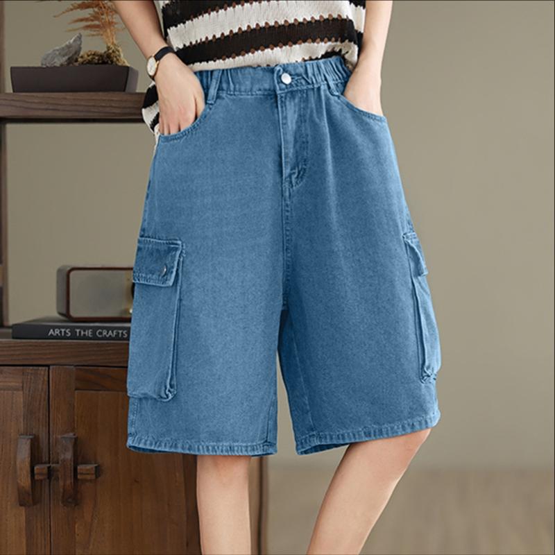 ZANZEA Women Casual Elastic Waist Solid Color Fifth Pants