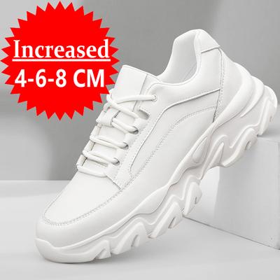 Herren Sneakers aus echtem Leder mit Erhöhung, unsichtbar, atmungsaktiv, 6/8 cm, lässige Sneakers für Herren, Board-Tennisschuhe