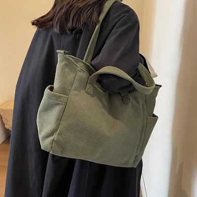 Modische, vielseitige Umhängetasche für den College-Wind, zum Pendeln, quadratische Tasche aus Cord, große Kapazität, tragbare Umhängetasche für die Freizeit