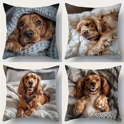 1/4pcs Cute Dog Pattern Pillowcase Sofa Cushion Cover Home Bedroom Room Decoration