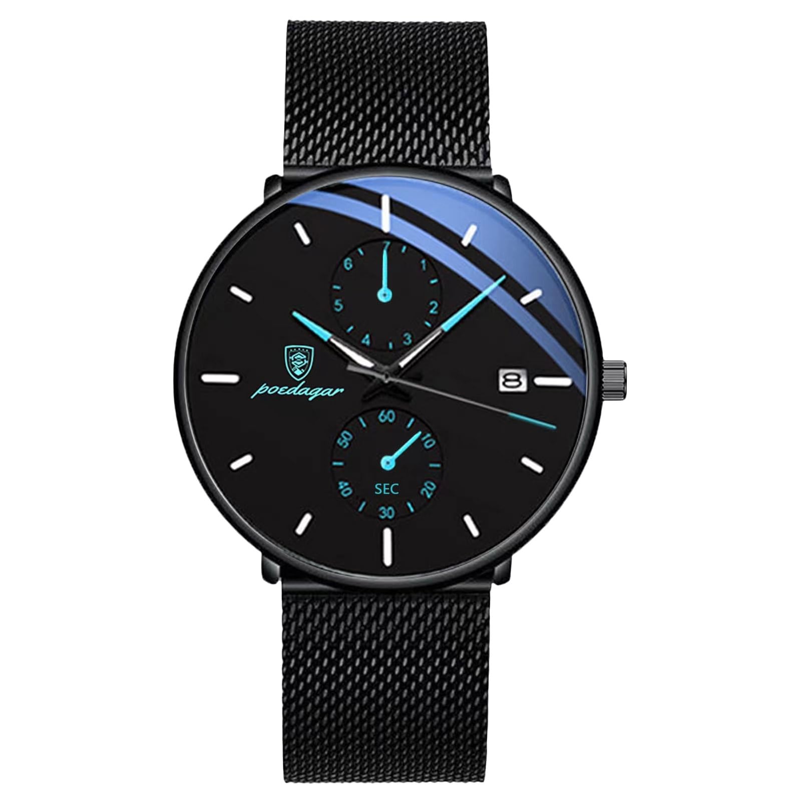 

RORIOS Quartz Date Perfect for Work or Christmas Blue Men s Watch, Multi-Function, Lightweight, Display, Luminous, Waterproof, Commuting, Stylish, синій