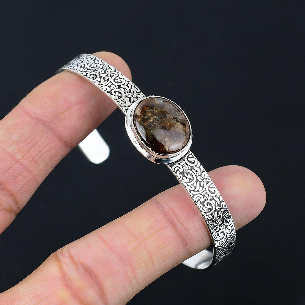 Daughters Day Deal Sterling Silver Oval Natural Bronzite Elegant Bangle Bracelet