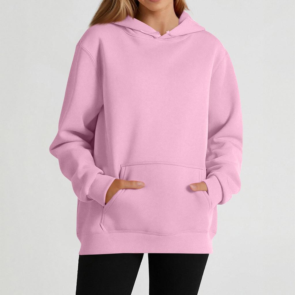 Women's casual long-sleeved solid color hooded sweatshirt