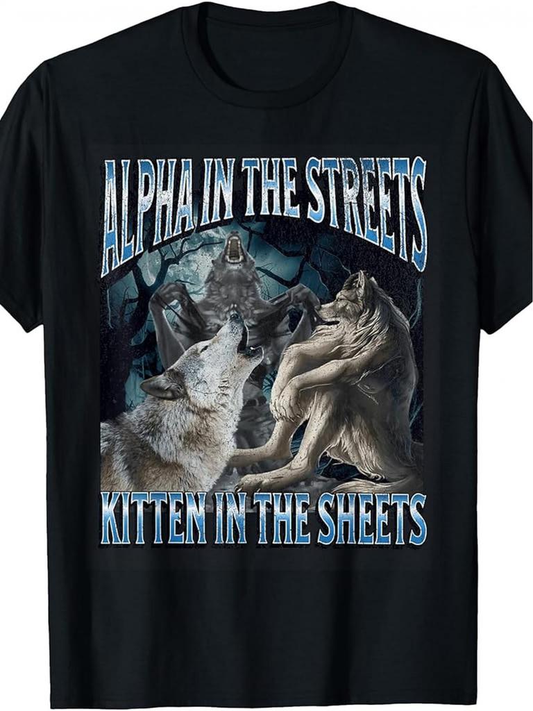 Street's Funny Werewolf Tričko - Černé Vintage Tričko s nápisem Street
